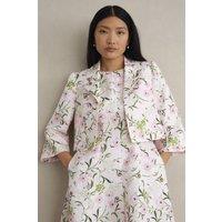 Hobbs London Women's Lana Cropped Floral Jacket in Pale Pink | Size: 20