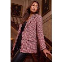 Roman Women's Frayed Edge Boucle Jacket in Red | Size: 12
