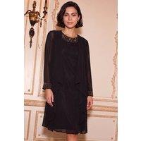 Roman Women's Sparkle Shift Dress & Shrug in Jet Black | Size: 20