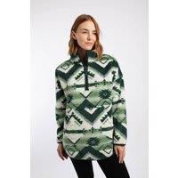 Weird Fish Women's Pikard 1/4 Zip Printed Cosy Fleece in Green | Size: 12