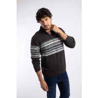 Weird Fish Men's Bertie Fair Isle 1/4 Zip Jumper in Dark Brown | Size: Medium