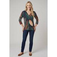 Izabel London Women's Leaf Print Relaxed 3/4 Sleeve Blouse in Navy | Size: 16