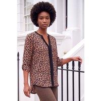 Roman Women's Floral Pintuck Contrast Top in Natural | Size: 10