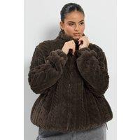 Yours Women's Textured Zip Through Fleece in Chocolate | Size: 18
