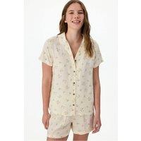Penti Women's Bloom Shirt Shorts Pajama Set in Cream | Size: XL