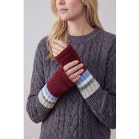 Vellin Women's Women's Soft Knit Fingerless Gloves with Striped Cuffs in Maroon