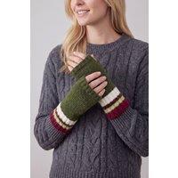 Vellin Women's Women's Soft Knit Fingerless Gloves with Striped Cuffs in Green