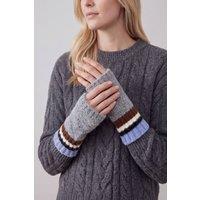 Vellin Women's Women's Soft Knit Fingerless Gloves with Striped Cuffs in Grey