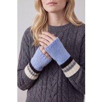 Vellin Women's Women's Soft Knit Fingerless Gloves with Striped Cuffs in Blue