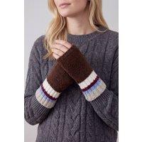 Vellin Women's Women's Soft Knit Fingerless Gloves with Striped Cuffs in Brown