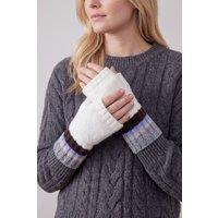 Vellin Women's Women's Soft Knit Fingerless Gloves with Striped Cuffs in White