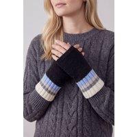Vellin Women's Women's Soft Knit Fingerless Gloves with Striped Cuffs in Black