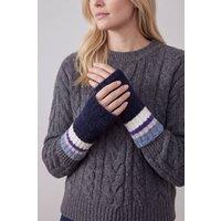 Vellin Women's Women's Soft Knit Fingerless Gloves with Striped Cuffs in Navy