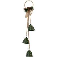 Four Candle Hanging Trio of Green Christmas Bells on Decorative Hoop