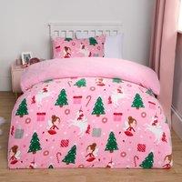 OHS Unicorn Duvet Cover Set Sherpa Fleece Christmas Bedding Warm Soft Quilt in Pink | Size: Single