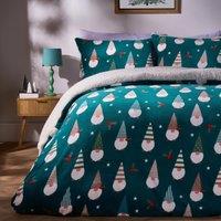 OHS Autumn Xmas Gonk Sherpa Fleece Warm Duvet Cover Bedding Set in Dark Green | Size: King
