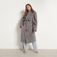 OHS Teddy Fleece Long Dressing Gown Warm House Coat Hooded in Silver
