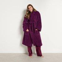 OHS Teddy Fleece Long Dressing Gown Warm House Coat Hooded in Plum