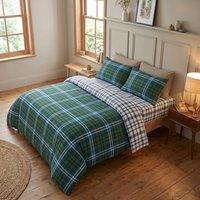 Rapport Home Ross Check Complete Duvet Cover Set with Fitted Sheet & Pillowcases in Green | Size: Single