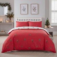 Rapport Home Mistletoe Christmas Reversible Microfibre Duvet Cover Set & Pillowcase in Red | Size: Single