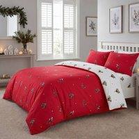Rapport Home Mistletoe Christmas Complete Duvet Set with Fitted Sheet & Pillowcases in Red | Size: Single