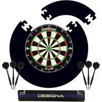Mission Axis Sisal Dartboard Set with Surround, 6 Steel Tip Darts & Oche in Black