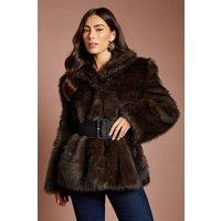 Coast Women's Premium Funnel Neck Belted Fur Coat in Natural | Size: 18