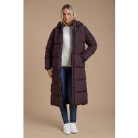 French Connection Women's Longline Quilted Puffer Jacket with Hood in Chocolate | Size: Small