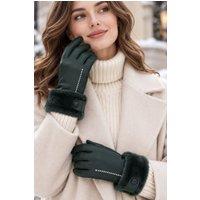 Fenland England Women's Real Leather Sheepskin Gloves in Dark Green | Size: S/M