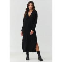 Love Lace Women's Ribbed Knit V Neck Sweater Dress in Black