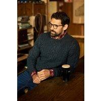 Weird Fish Men's Alford Cable Knit Crew Neck Jumper in Navy | Size: 2XL