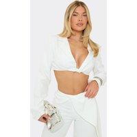 EGO Women's Long Sleeve V-neck Twist Crop Blazer in White | Size: 10