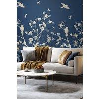 Origin Murals Blossom Trail Navy - 3 Drop Repeatable Wall Mural in Blue
