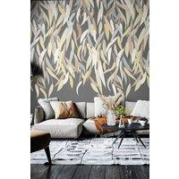 Origin Murals Willow Leaf Vine Charcoal & Stone - 3 Drop Repeatable Wall Mural in Grey