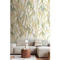 Origin Murals Willow Leaf Vine Olive & Stone - 3 Drop Repeatable Wall Mural in Natural