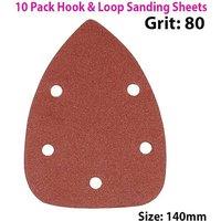 Loops QTY 10 140mm 80 Grit Detail Sander Sheets Triangle Sanding Hook & Loop