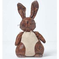 Homescapes Faux Leather Animal Rabbit Door Stopper in Brown