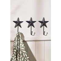 Dibor Set of 3 Star Wall Hooks, Textured Iron, Vintage Style in Black