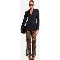 Public Desire Women's High Waist Sheer Sequin Embellished Flare Trousers Black | Size: 8