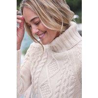 WoolOvers Women's Pure Wool Aran Polo Neck Jumper in Cream | Size: Medium