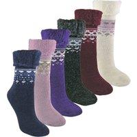 Sock Snob Women's 6 Pairs Wool Bed Socks Turnover Top Thermal Fairisle Winter | Size: 4-8