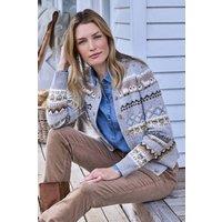 WoolOvers Women's Llama & Friends Fairisle Cardigan in Grey | Size: XL