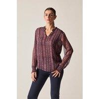 James Lakeland Women's Snake Print Sheer-Sleeve Purple Blouse | Size: 12
