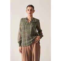 James Lakeland Women's Multi-Tone Green Snake Print Sheer-Sleeve Blouse | Size: 10