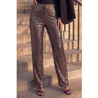 Roman Women's Sequin Wide Leg Trousers in Gold | Size: 20
