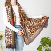 My Posh Shop Women's Leopard Print Silk Scarf in Brown