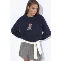 Hiccup Women's Embroidered Crew Neck Sweatshirt in Navy | Size: Large
