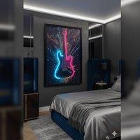 HOME LUXE INTERIOR Electric Guitar Neon LED Wall Art - 40x60cm Music Decor USB | Size: 40x60 cm