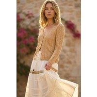 Roman Women's Shimmer Button Knit Cardigan in Beige | Size: 10
