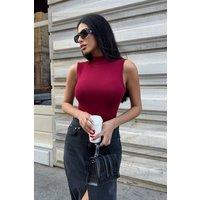 Bipantolon Women's Sleeveless Half Turtleneck Blouse in Burgundy | Size: Large